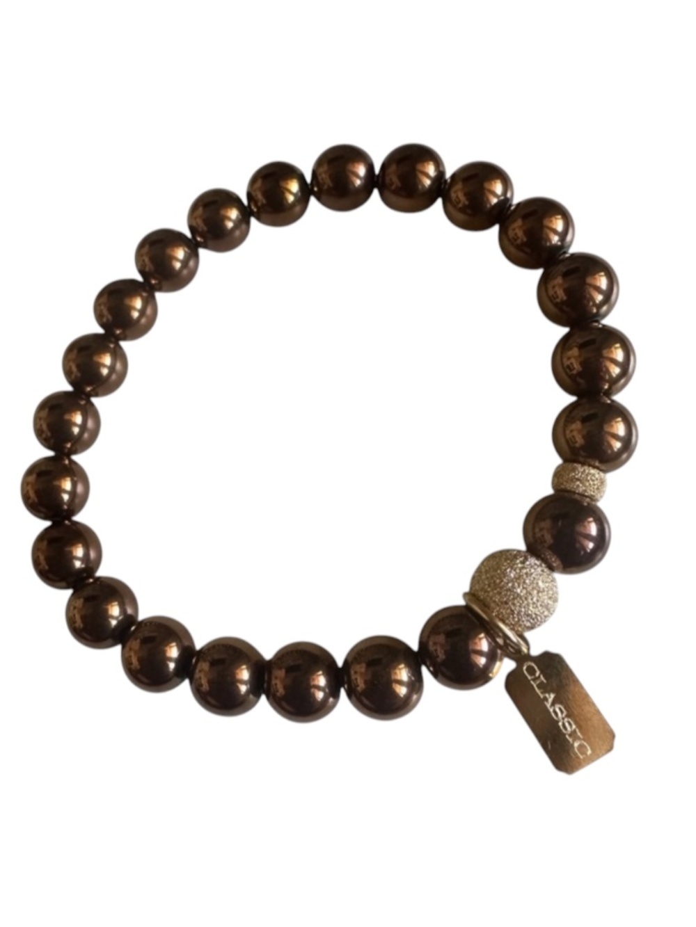 Classic 8mm Bronze Hematite Stretch Bracelet Gold Filled Accents | Minimalist